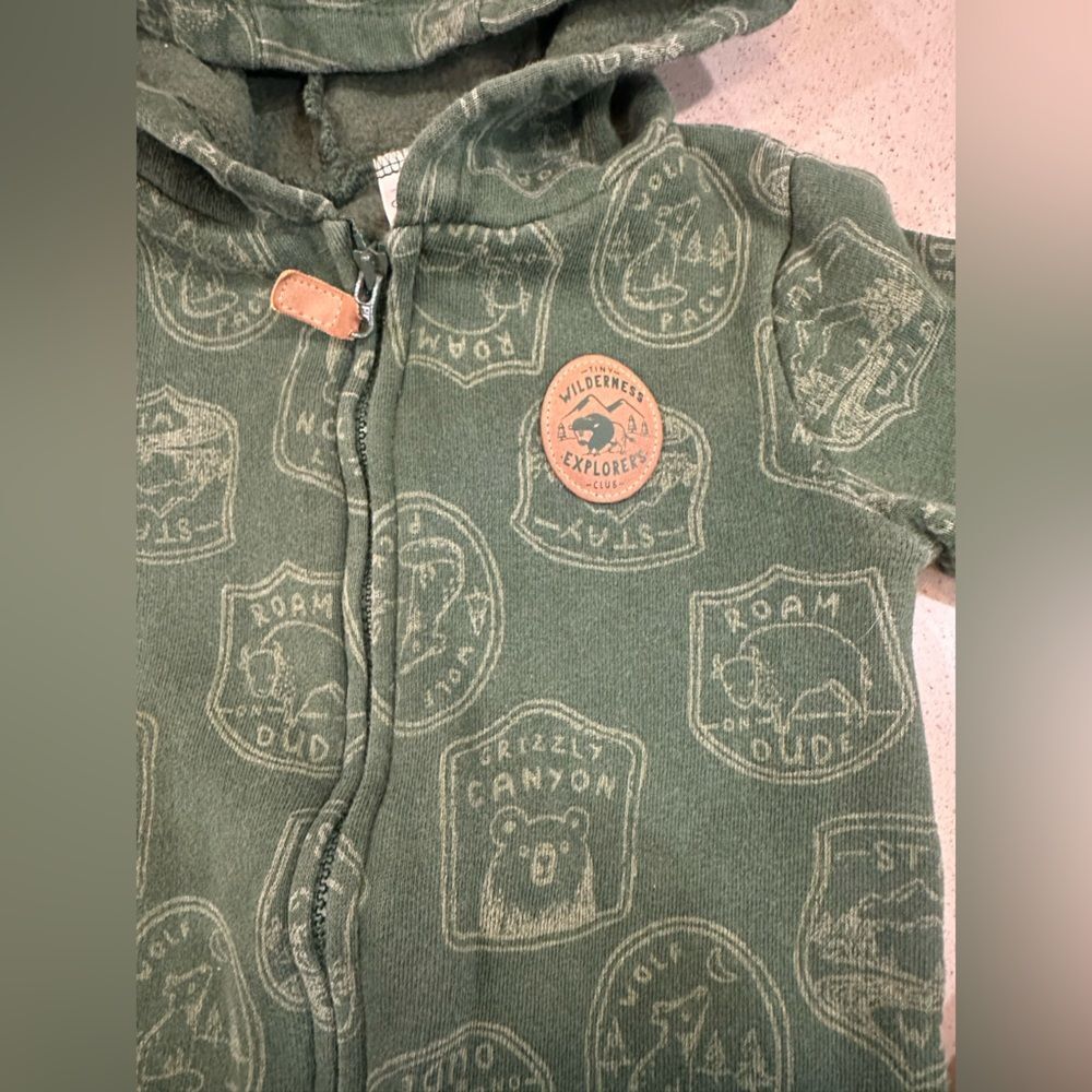 Carter's Boy 24 Month Hooded One Piece Outfit Jumpsuit Green Wilderness Camping - Picture 6 of 7